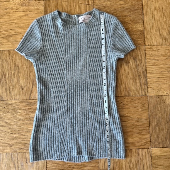 Philosophy Cashmere Small Short Sleeve Sweater Pullover Gray Ribbed Knit - Picture 5 of 9